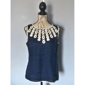Tory Burch Tank Navy Crochet Detailing Size 10